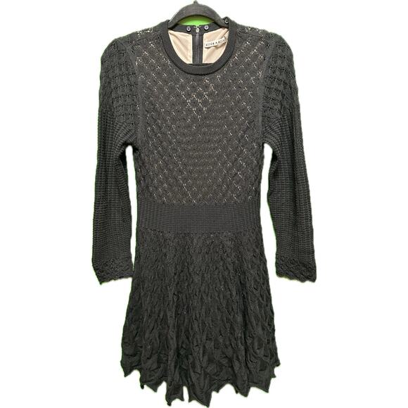 ALICE + OLIVIA Gin Pointelle Lace Wool Blend Mini Black Dress Size medium - Picture 13 of 16